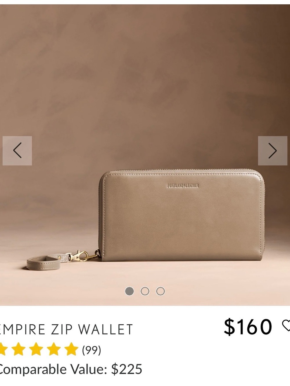 Portland Leather Zip Wallet in Taupe